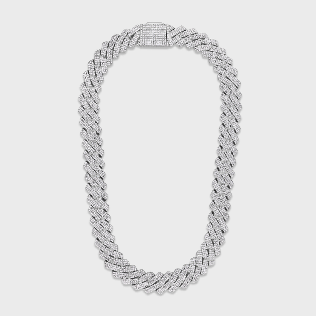Iced Prong Cuban Chain (Silver) - 20mm