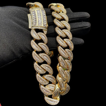 20MM Tennis-Baguette-Diamond Triple Edition Iced Out Diamond Necklace Chain