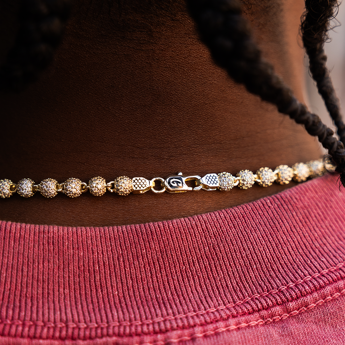 Iced Ball Chain in Yellow Gold - 4mm