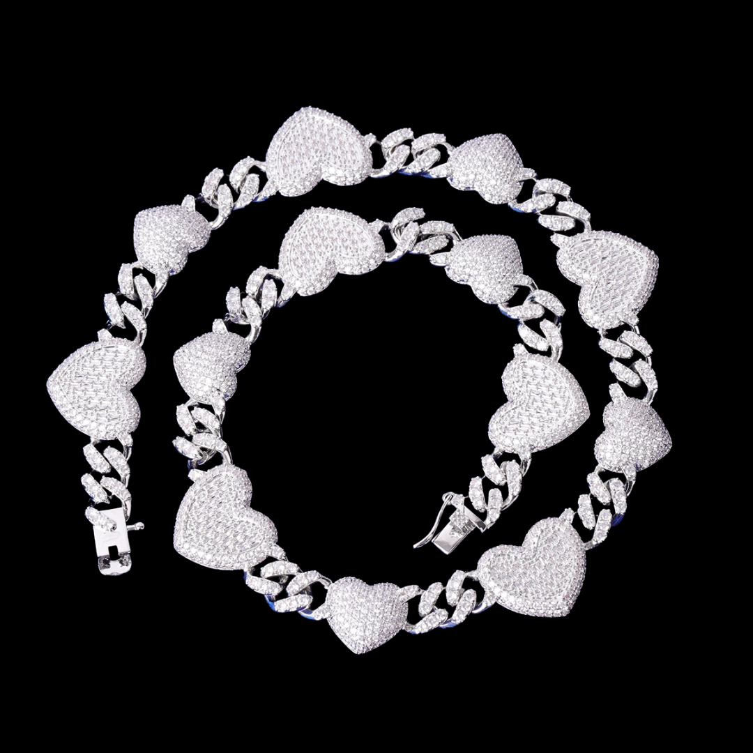 14MM Exclusive Double Heart Iced Out Diamond Necklace Chain
