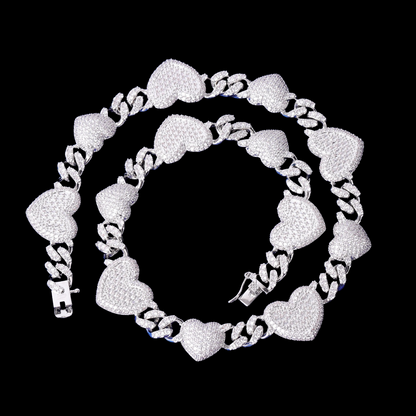 14MM Exclusive Double Heart Iced Out Diamond Necklace Chain