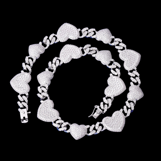 14MM Exclusive Double Heart Iced Out Diamond Necklace Chain
