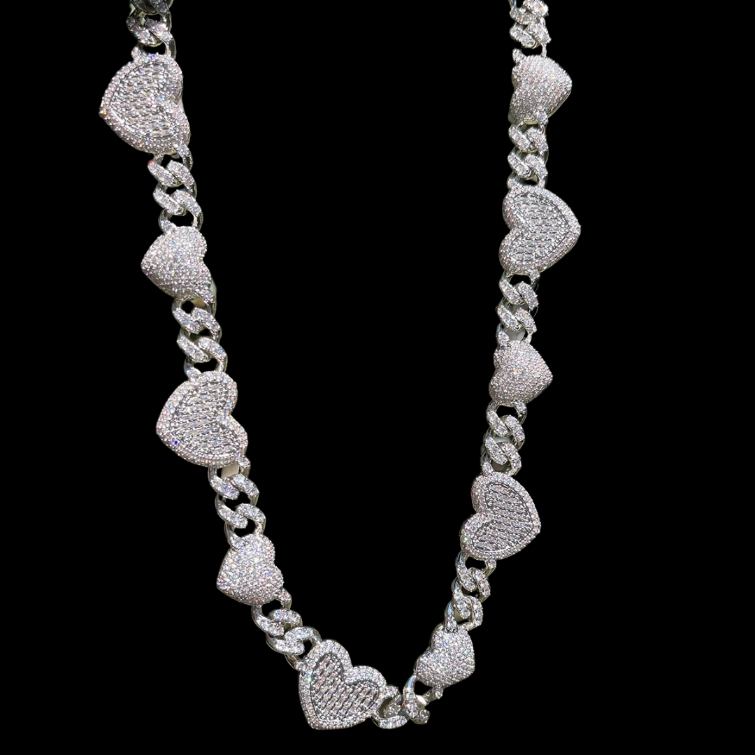 14MM Exclusive Double Heart Iced Out Diamond Necklace Chain