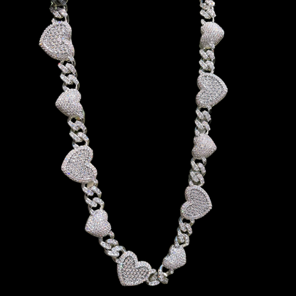 14MM Exclusive Double Heart Iced Out Diamond Necklace Chain