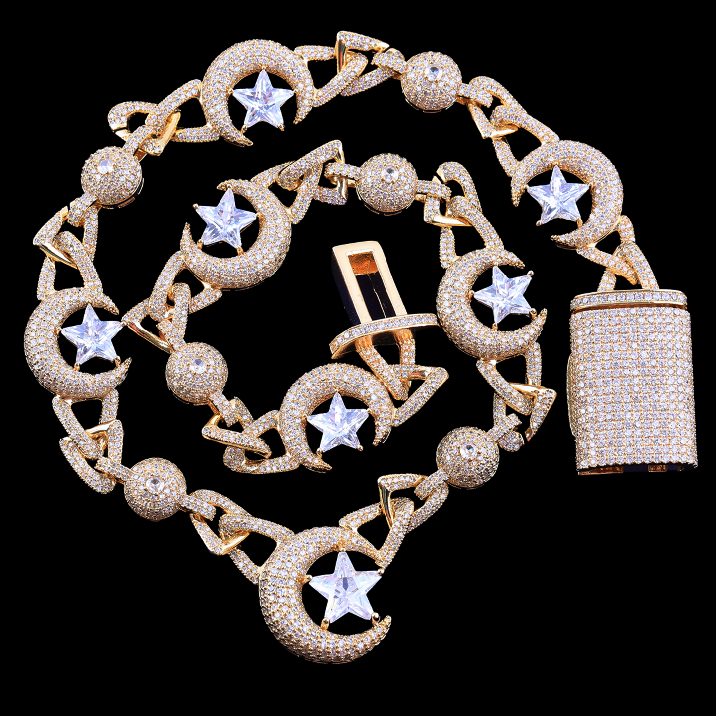 18MM Moon and Star World Iced Out Diamond Necklace Chain