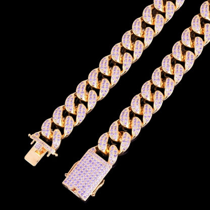 20MM Purple Stones Iced Out Diamond Necklace Chain
