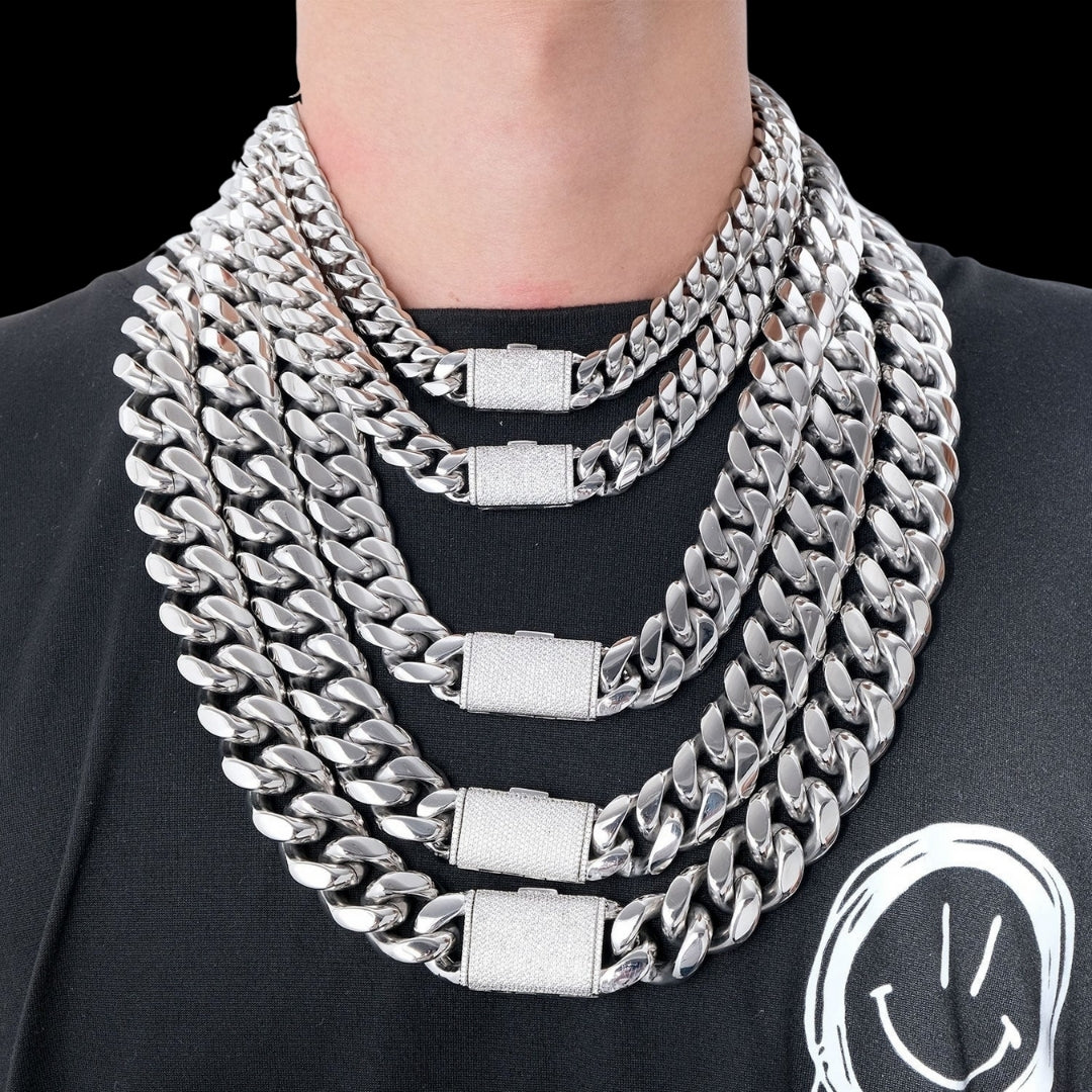 6MM-20MM VVS Iced Box Clasp Luxury Stainless Steel Necklace Chain