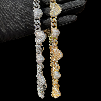 14MM Exclusive Double Heart Iced Out Diamond Necklace Chain