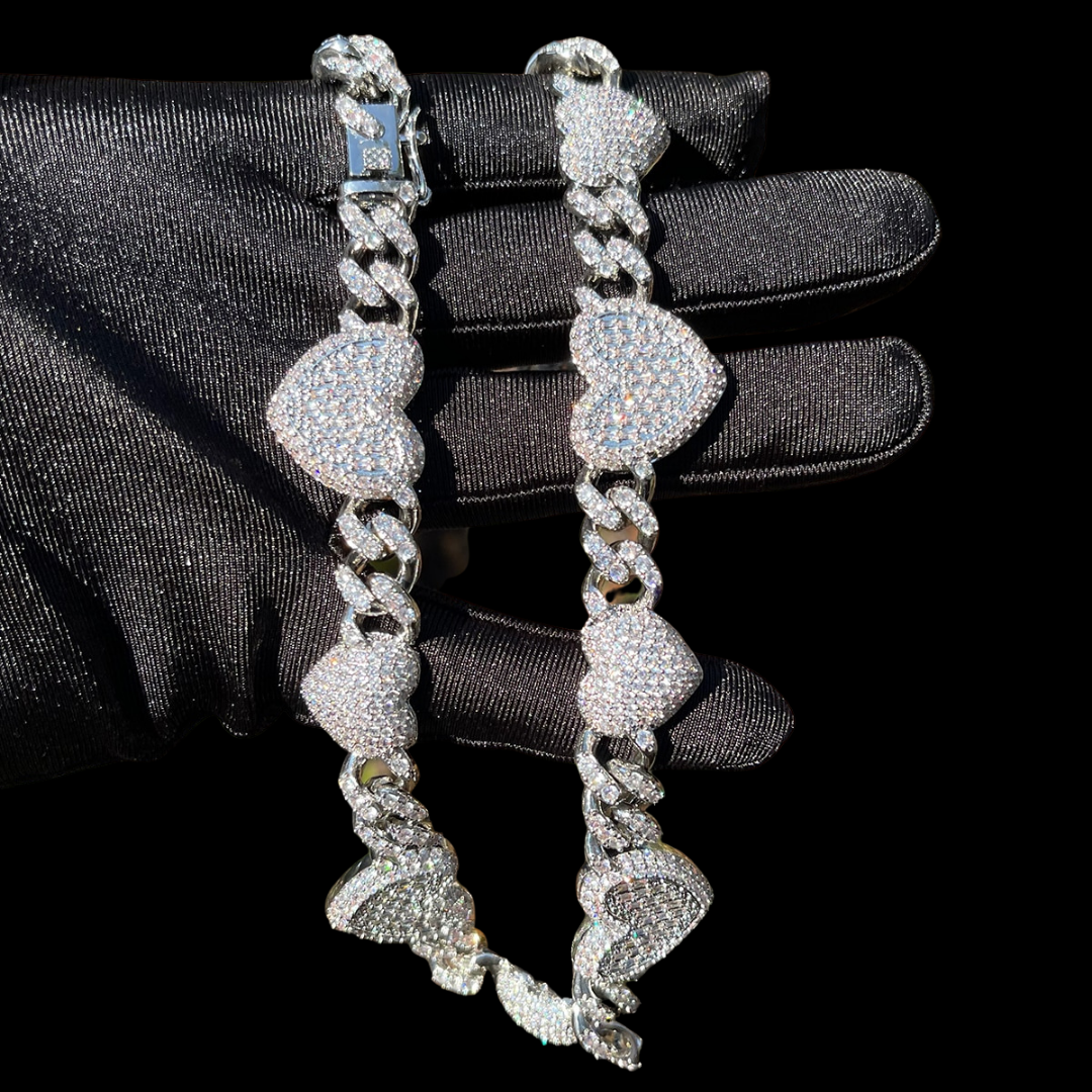 14MM Exclusive Double Heart Iced Out Diamond Necklace Chain
