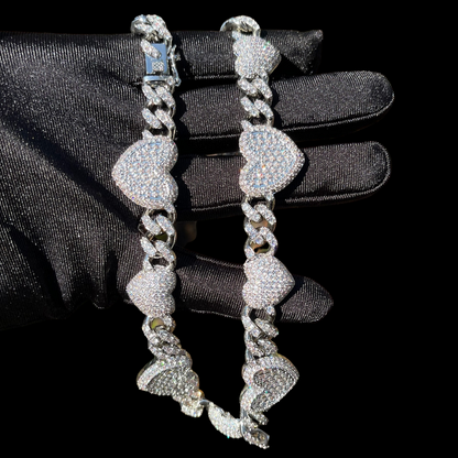 14MM Exclusive Double Heart Iced Out Diamond Necklace Chain