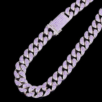 20MM Purple Stones Iced Out Diamond Necklace Chain