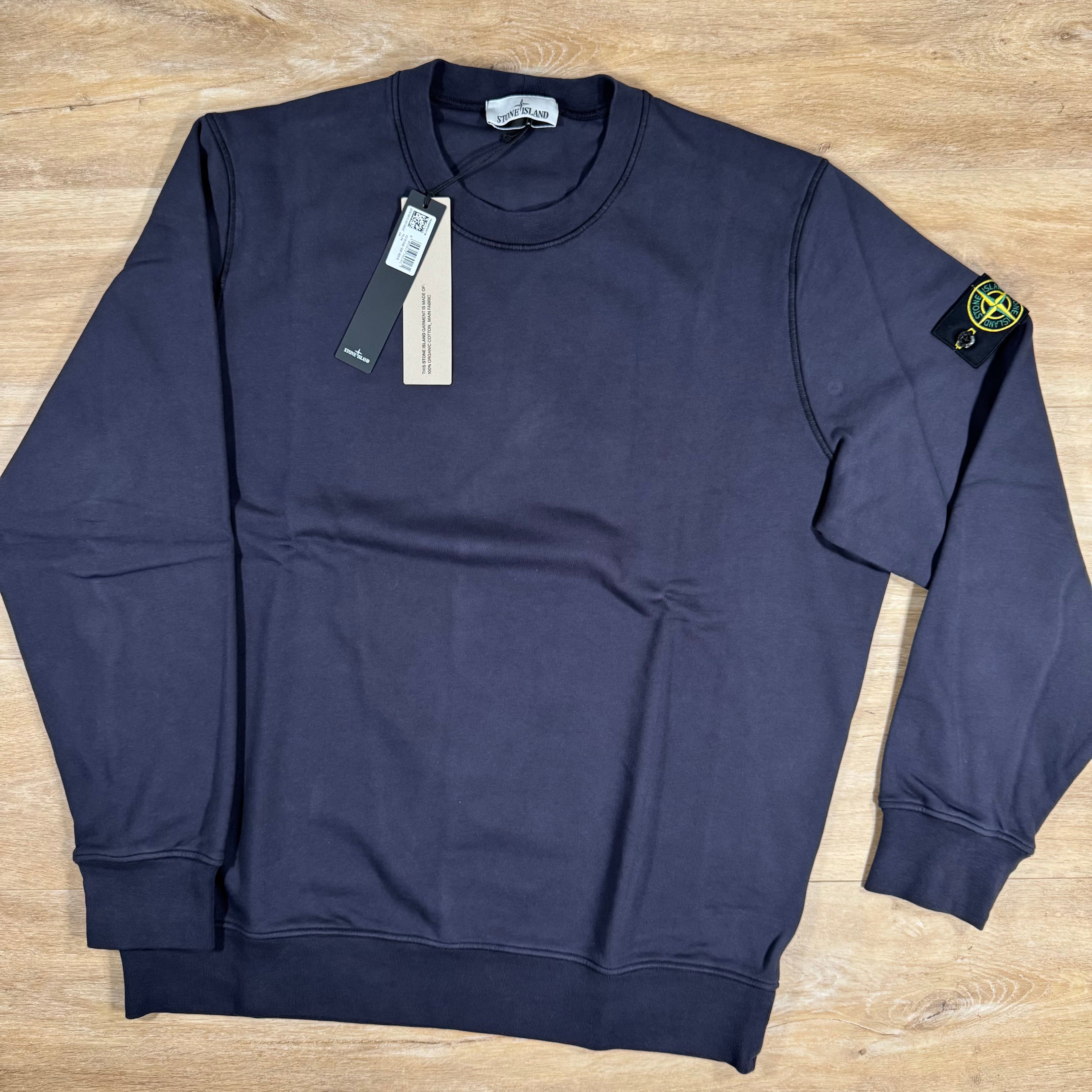 Stone Island Organic Cotton Fleece Crewneck Sweatshirt in Ink Blue
