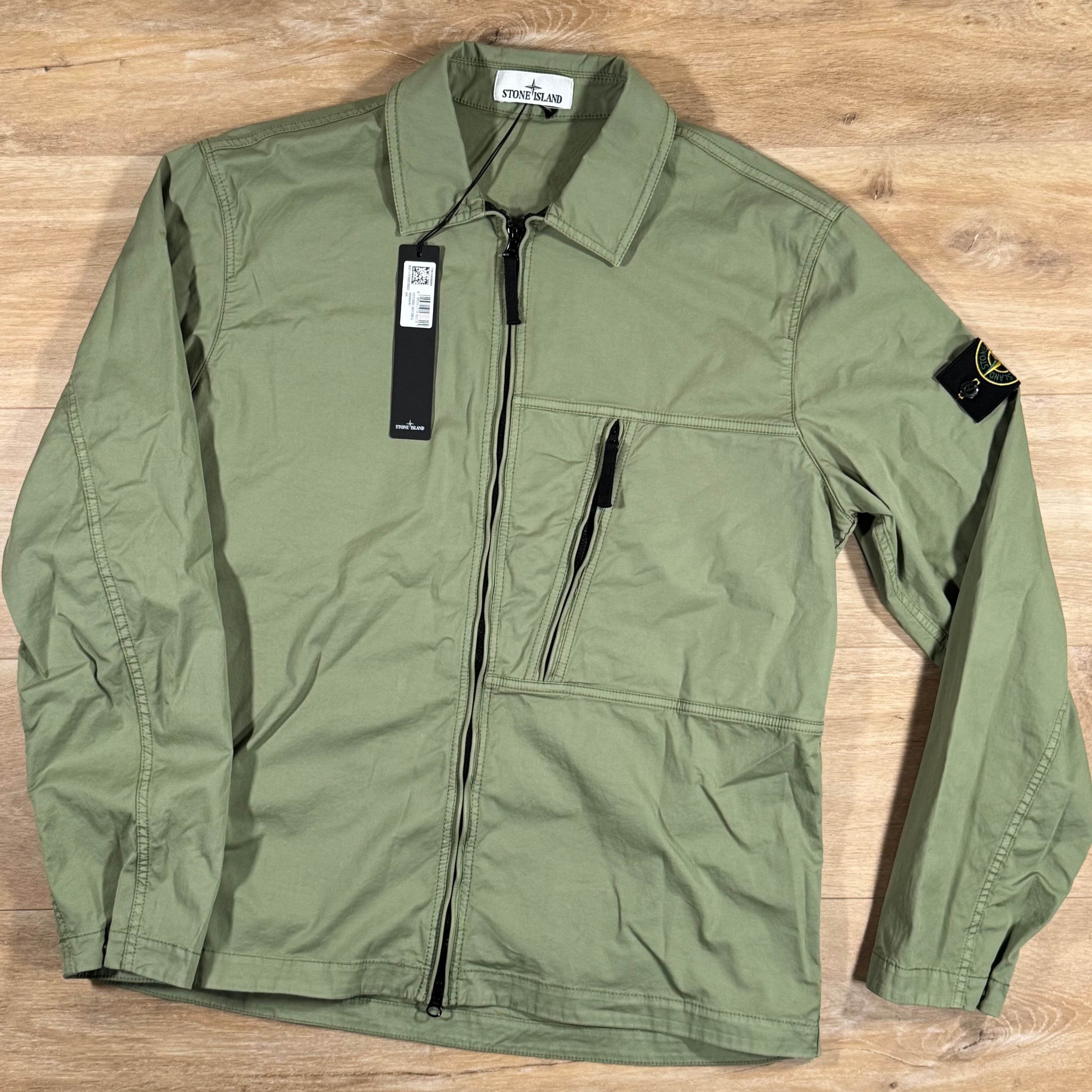 Stone Island Supima Cotton Twill Overshirt in Sage Green