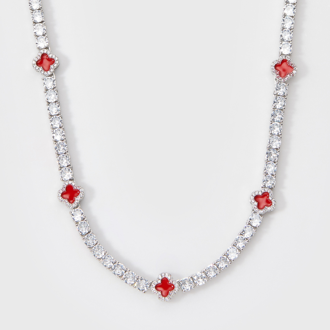 Red Clover Tennis Chain (Silver) - 4mm