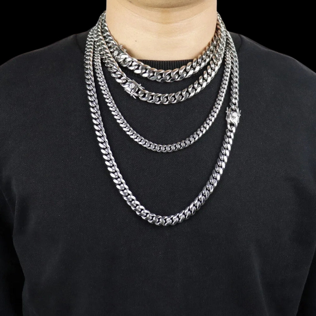 6MM-20MM Push Button Lock Clasp Luxury Stainless Steel Necklace Chain