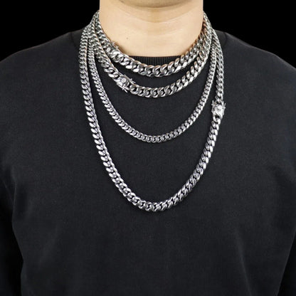 6MM-20MM Push Button Lock Clasp Luxury Stainless Steel Necklace Chain