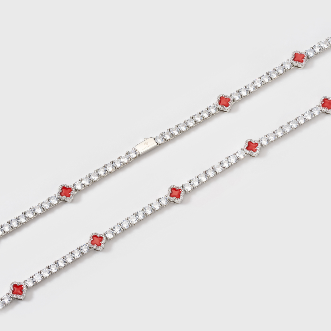 Red Clover Tennis Chain (Silver) - 4mm