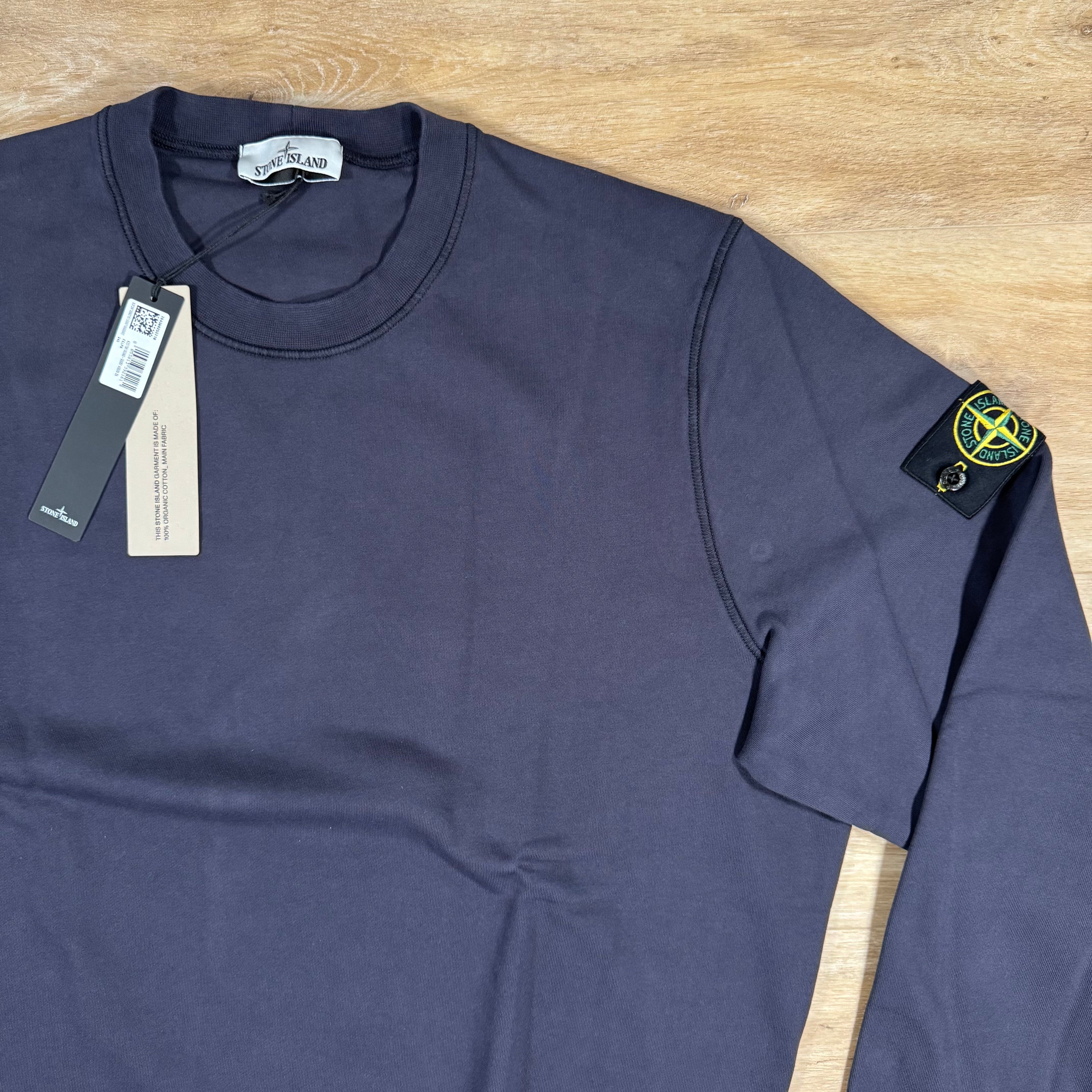 Stone Island Organic Cotton Fleece Crewneck Sweatshirt in Ink Blue