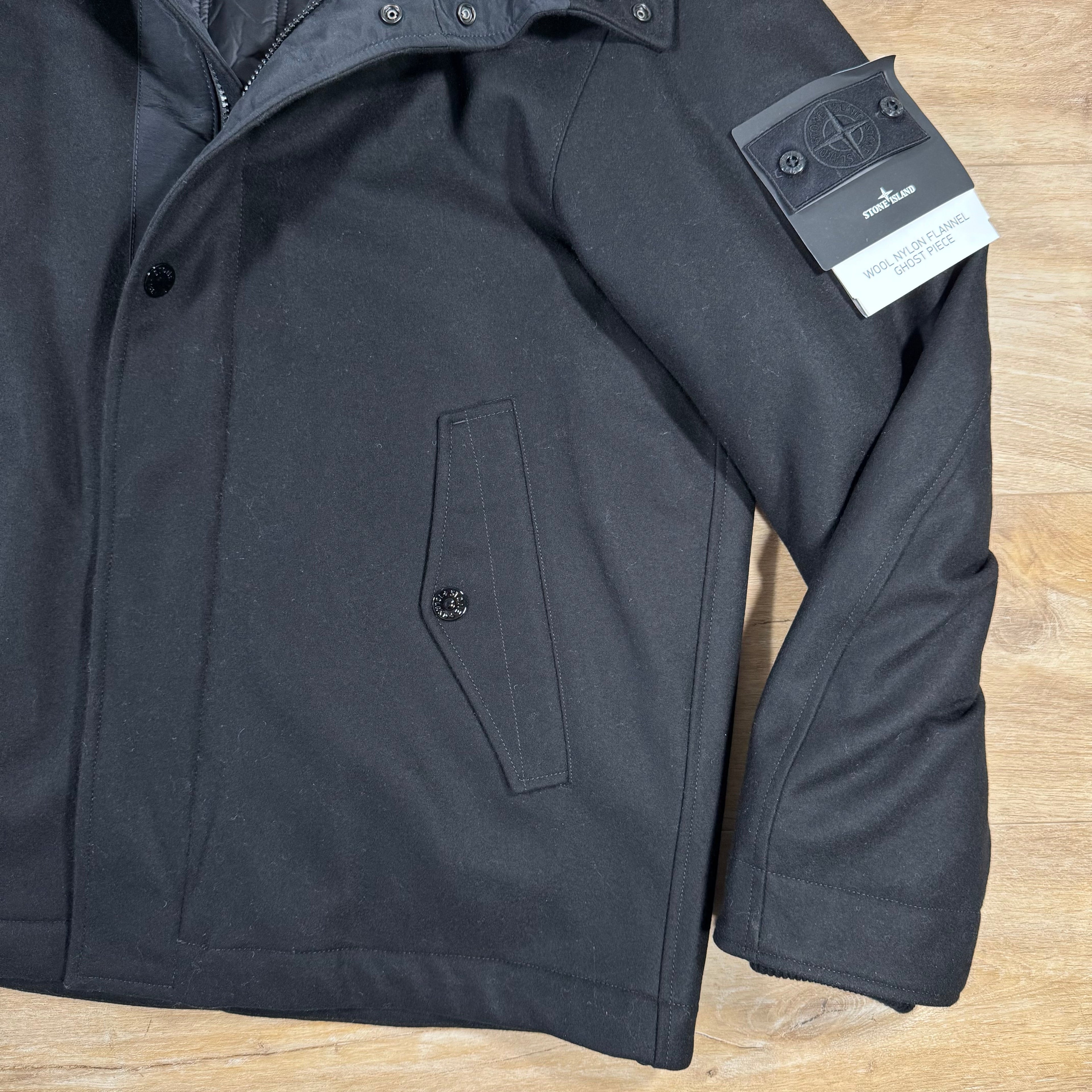Stone Island Ghost Wool Nylon Flannel Parka in Black