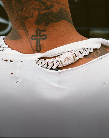 Diamond Prong Cuban Chain in White Gold - 19mm