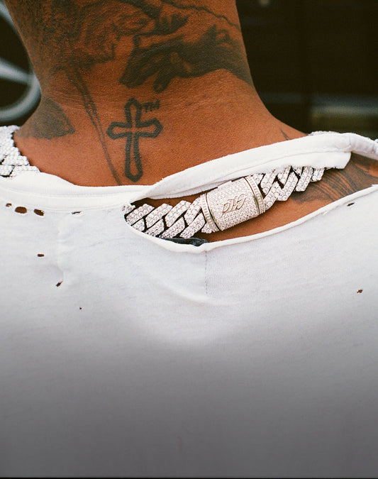 Diamond Prong Cuban Chain in White Gold - 19mm