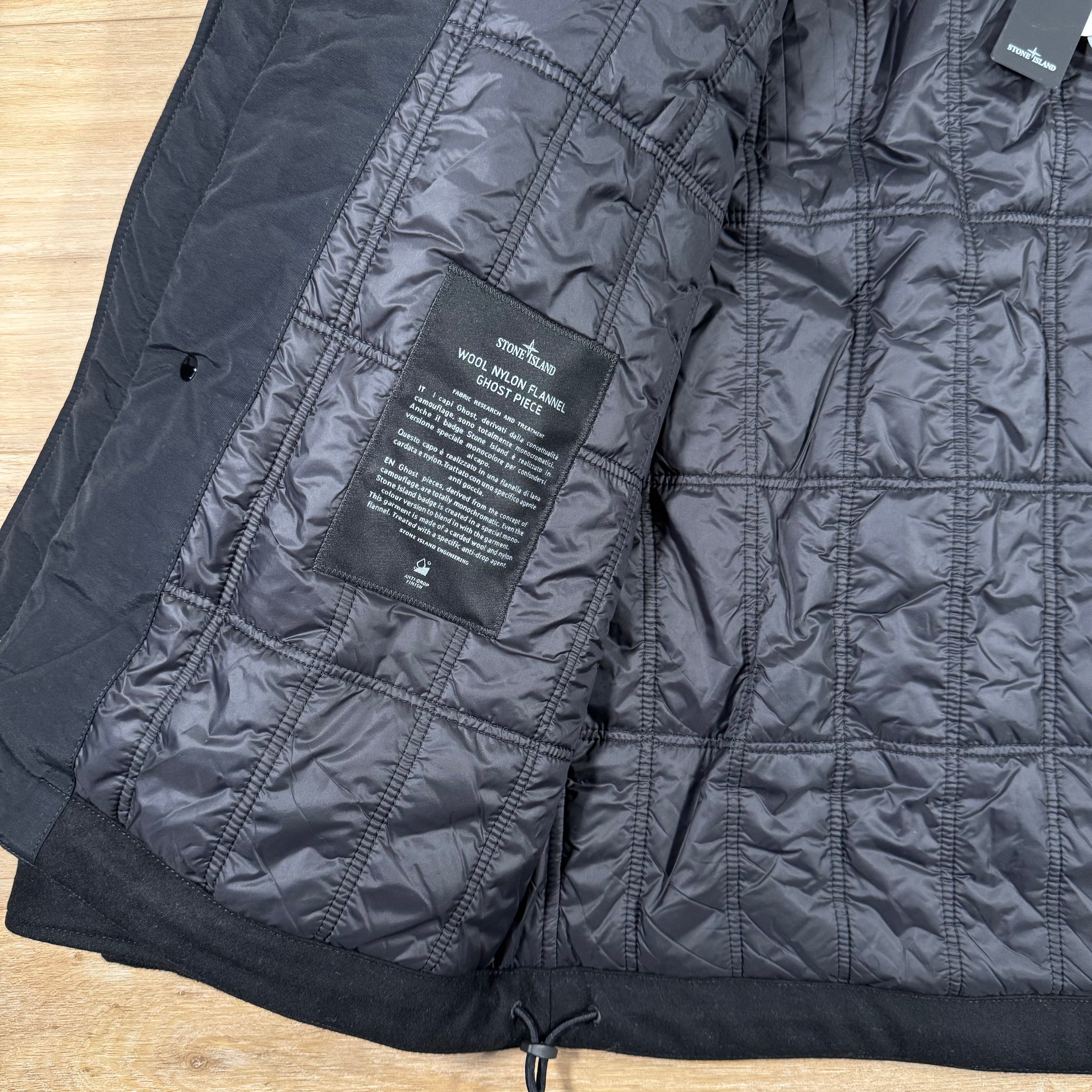 Stone Island Ghost Wool Nylon Flannel Parka in Black