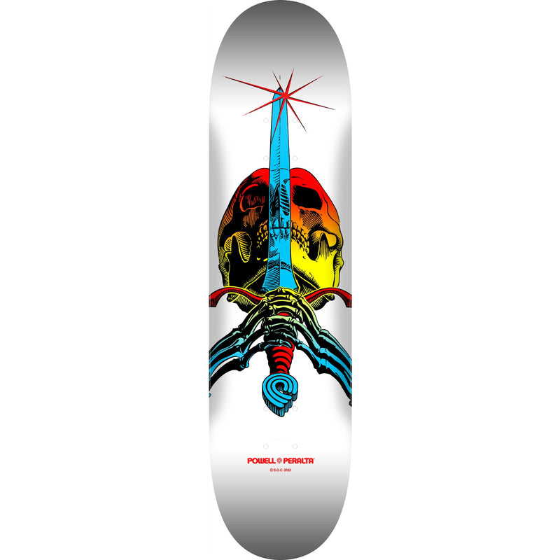 Powell Peralta Skateboard Deck Skull and Sword Yellow Fade White 8.25" x 31.95"