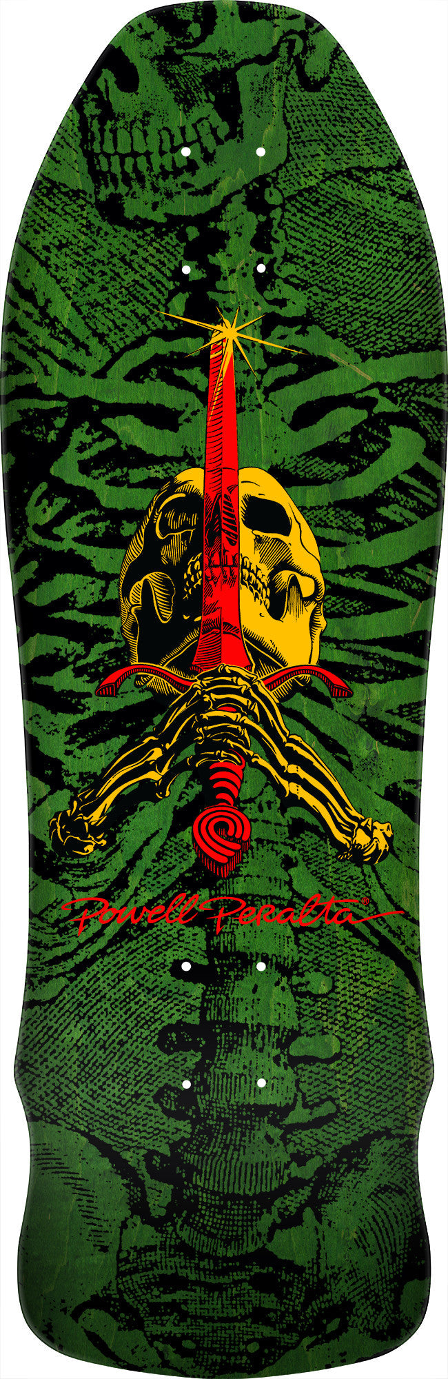 Powell Peralta GeeGah Skull and Sword Reissue Skateboard Deck - 9.75″ Green Stain **PRE-ORDER**