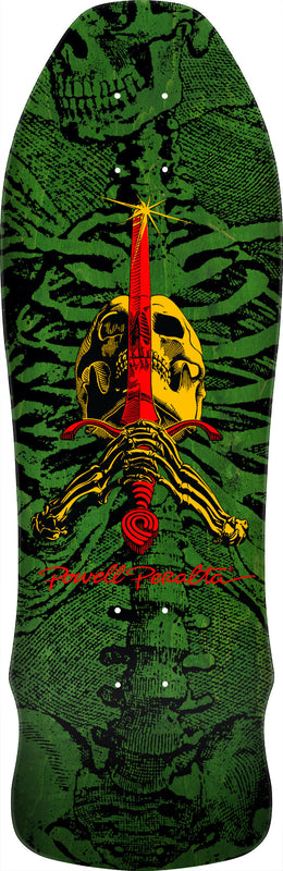 Powell Peralta GeeGah Skull and Sword Reissue Skateboard Deck - 9.75″ Green Stain **PRE-ORDER**