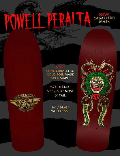 Powell Peralta Skateboard Deck Caballero Mask Burgundy/Gold Foil Old School Reissue
