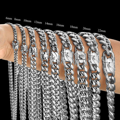 6MM-20MM Push Button Lock Clasp Luxury Stainless Steel Necklace Chain