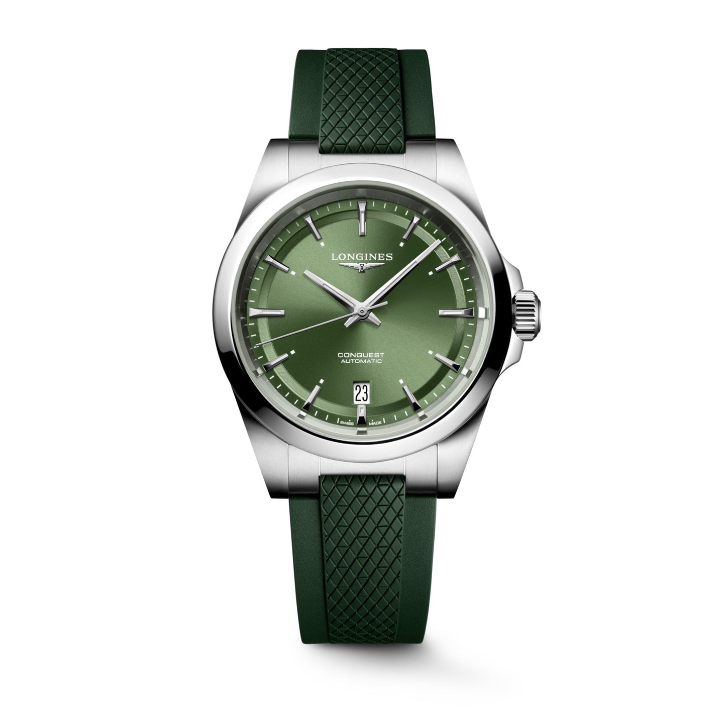 Conquest Auto 38 mm Green on Rubber Strap