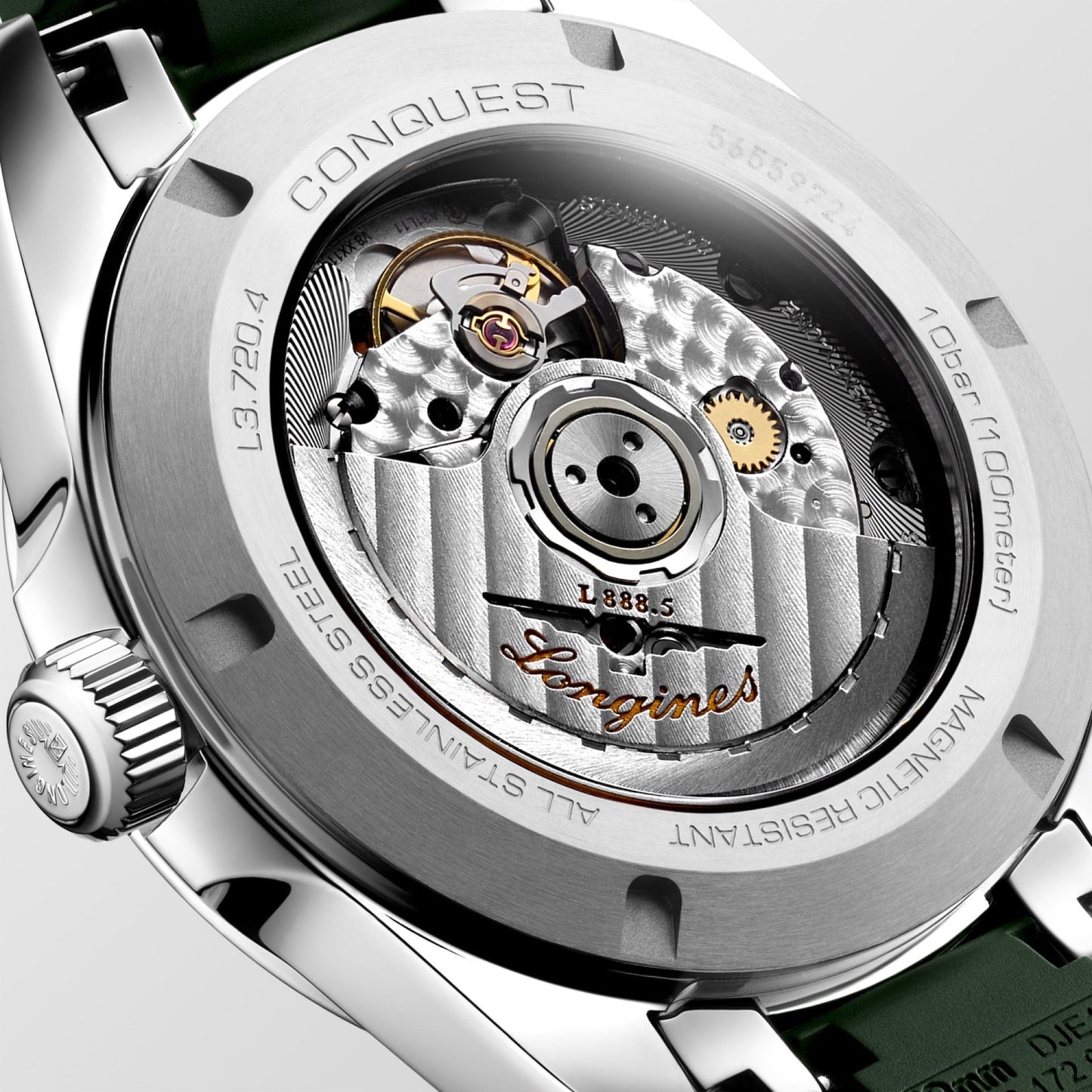 Conquest Auto 38 mm Green on Rubber Strap