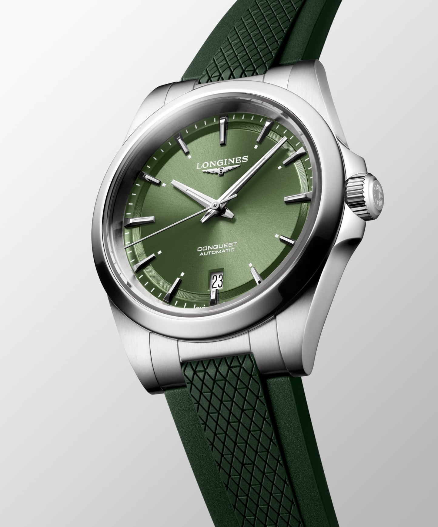 Conquest Auto 38 mm Green on Rubber Strap