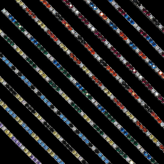 3MM Diamond Colored Tennis Chains in White Gold- All Colors