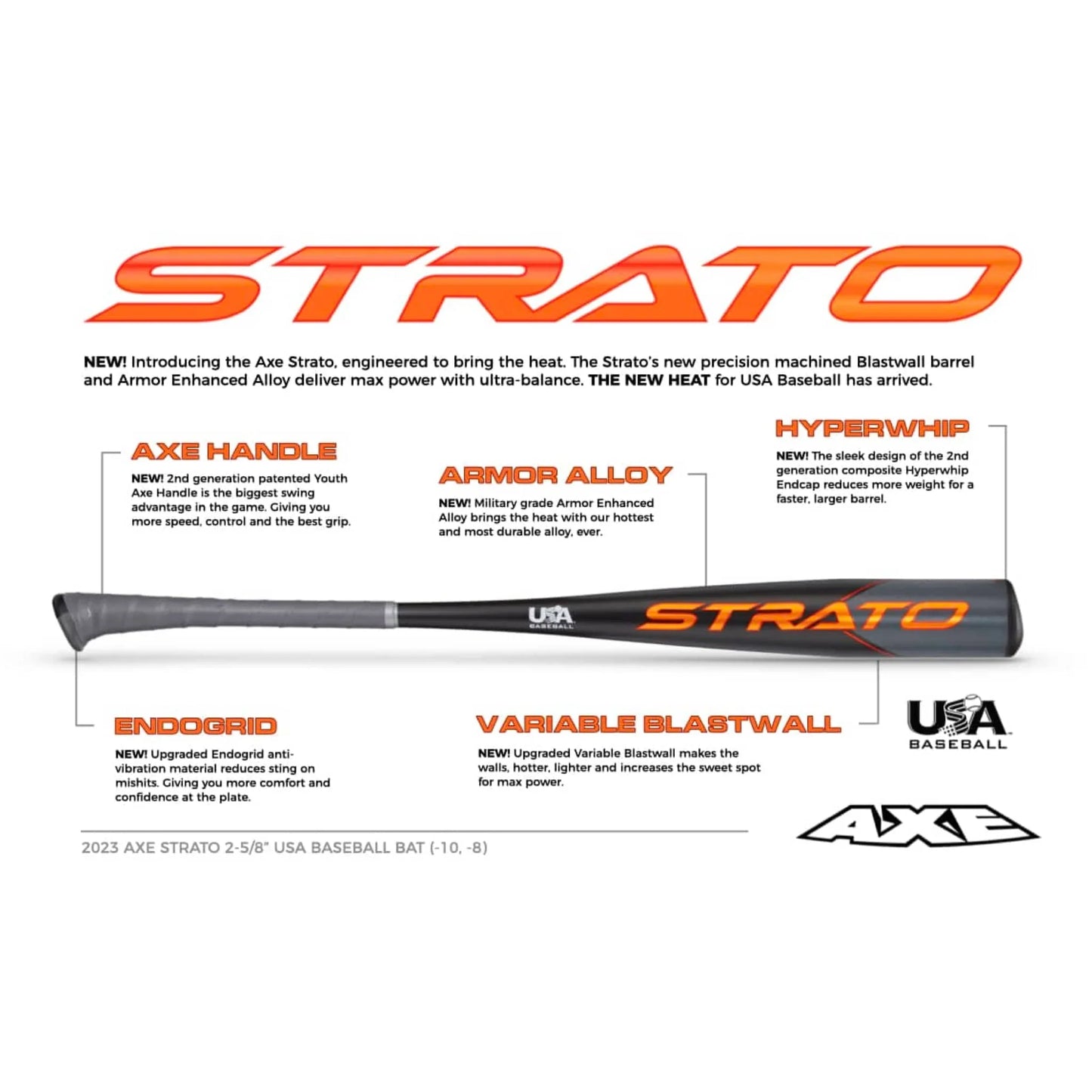 AXE 2023 STRATO USA BAT (-10) 2-5/8" BASEBALL BAT