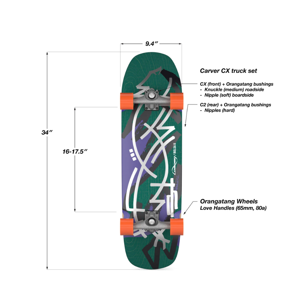 Loaded Boards Bolsa II Jazz Complete (65mm Love Handles, Carver CX Trucks)
