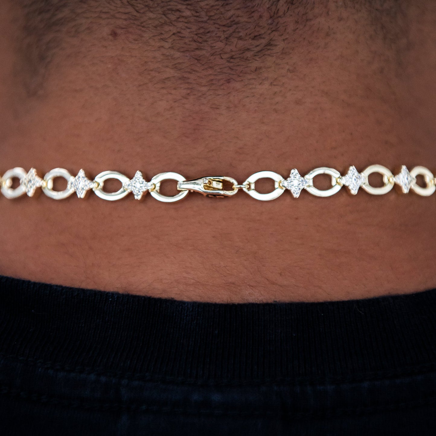 Iced Star Cable Link Chain - Yellow Gold