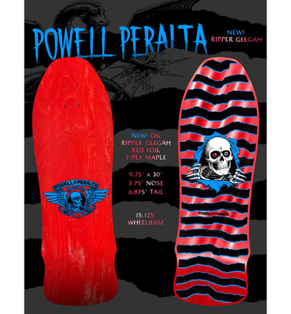 Powell Peralta Skateboard Deck Geegah Ripper Red Foil Old School Reissue