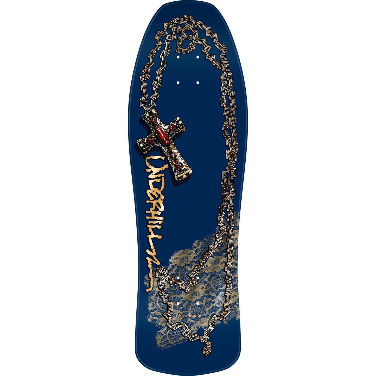 Powell Peralta Skateboard Deck Ray Underhill Cross Navy/Gold Foil Old School Reissue