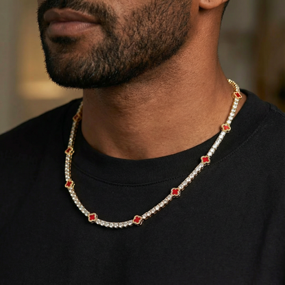 Red Clover Tennis Chain (Gold) - 4mm