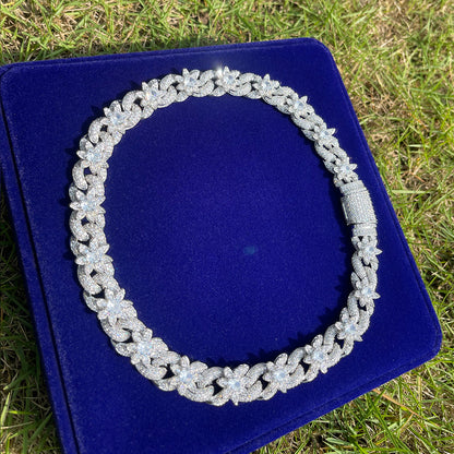 18MM Flower Cuban Iced Out Diamond Necklace Chain