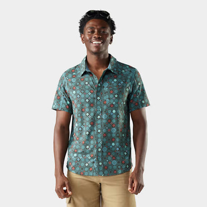 Smartwool - Men's Everyday Short Sleeve Button Down - Dusty Teal Geo Floral