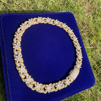 18MM Flower Cuban Iced Out Diamond Necklace Chain