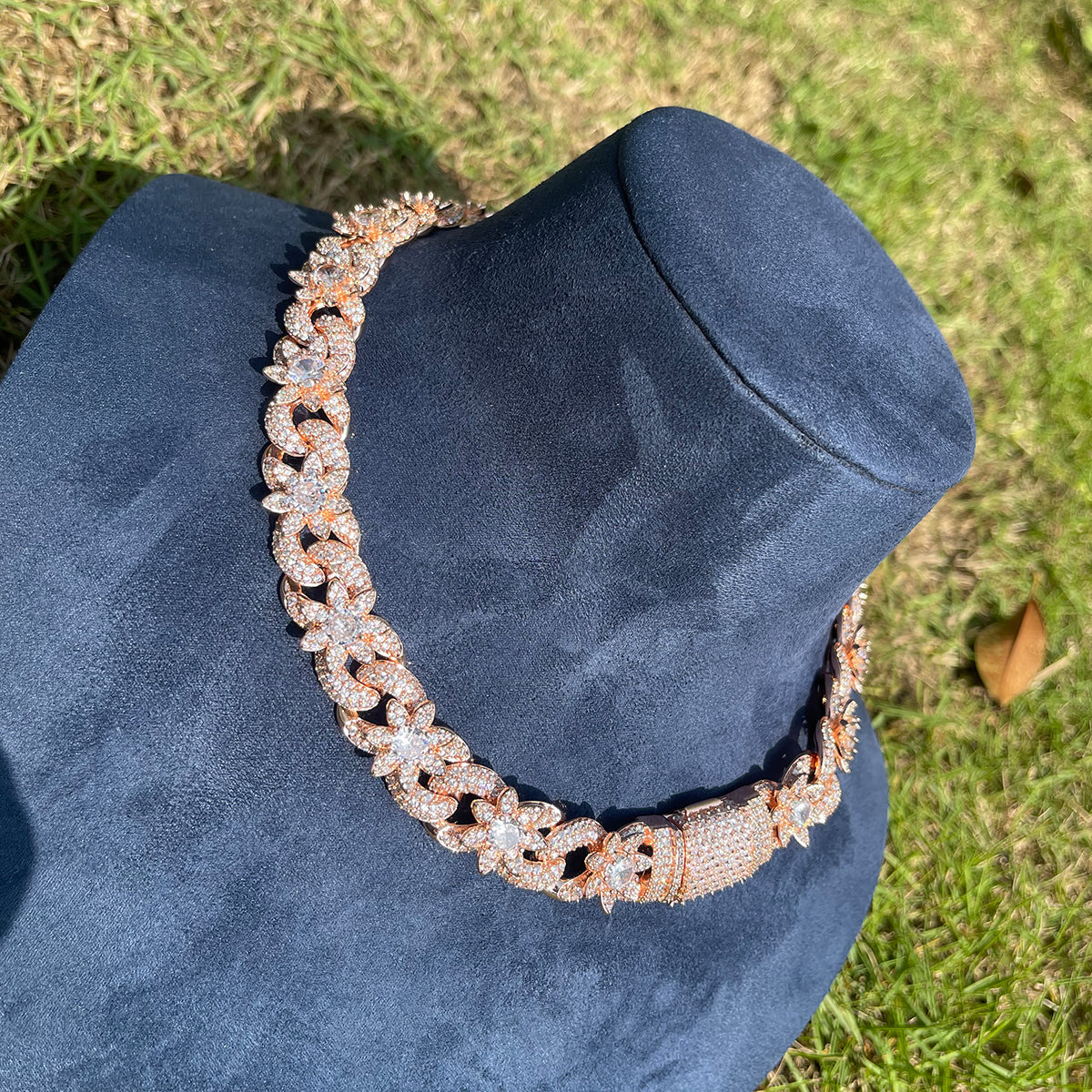 18MM Flower Cuban Iced Out Diamond Necklace Chain