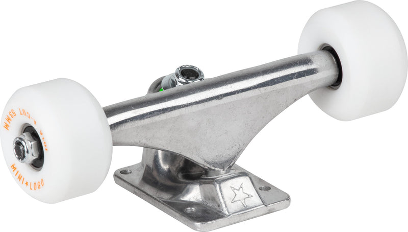 Mini Logo 7.13″ Raw Trucks + ML Bearings + A-cut 53mm 90a White Wheels (Set)