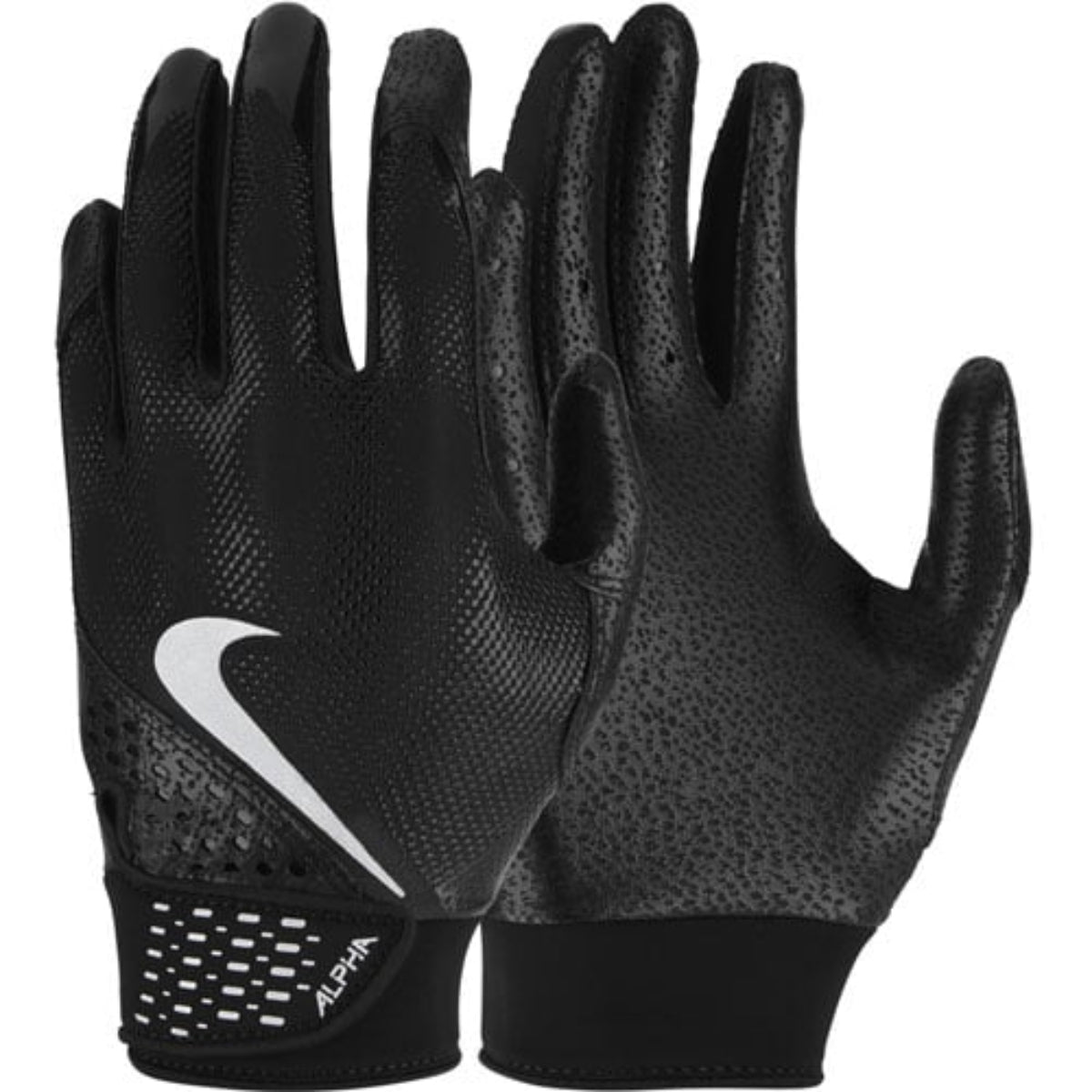 Nike Alpha Youth Batting Gloves – Black & Silver Baseball & Softball Gloves