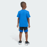 Kids' adidas Two-Piece Short Sleeve Mélange Tee and Colorblock 3-Stripes Shorts Set