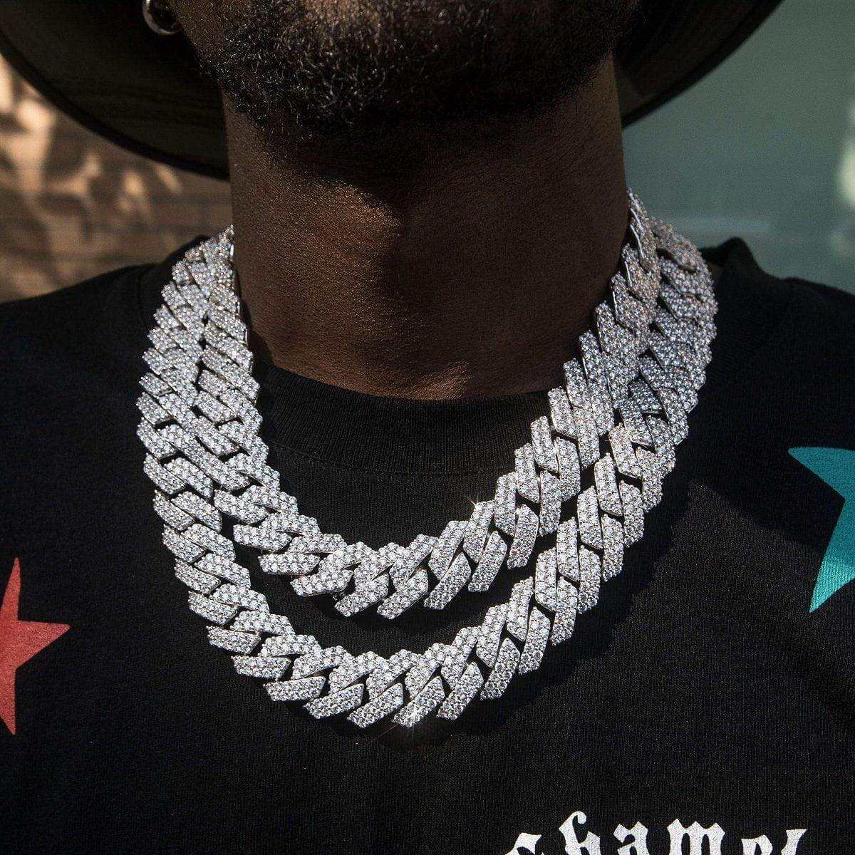 Diamond Prong Cuban Chain in White Gold - 19mm