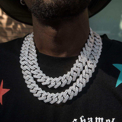 Diamond Prong Cuban Chain in White Gold - 19mm